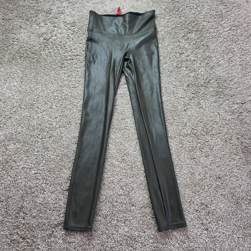 Spanx Leggings‎ Womens S/P Green High Rise Ankle Shaping Coated Faux Leggings